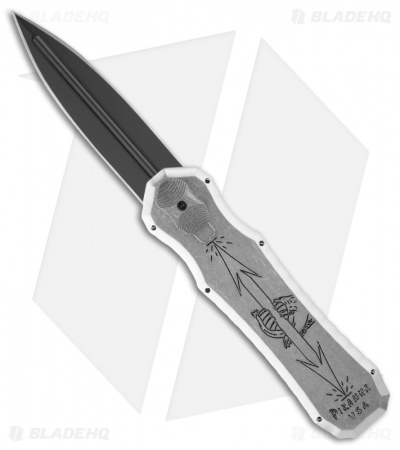 Piranha Excalibur OTF Automatic Knife Silver Aluminum (3.2" Black)