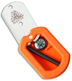 A.R.S. Dog Tag Survival Knife w/ Compass, Firestarter & Mirror (Orange)