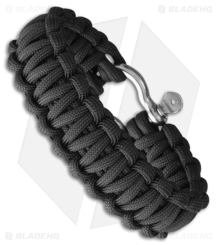 Combat Ready Survival Bracelet Large 9" Black Paracord w/ Metal Buckle 