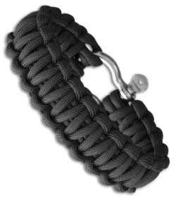 Combat Ready Survival Bracelet Large 9" Black Paracord w/ Metal Buckle 