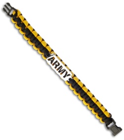 Single Tied Paracord Survival Bracelet w/ Army Plate (Black & Yellow)