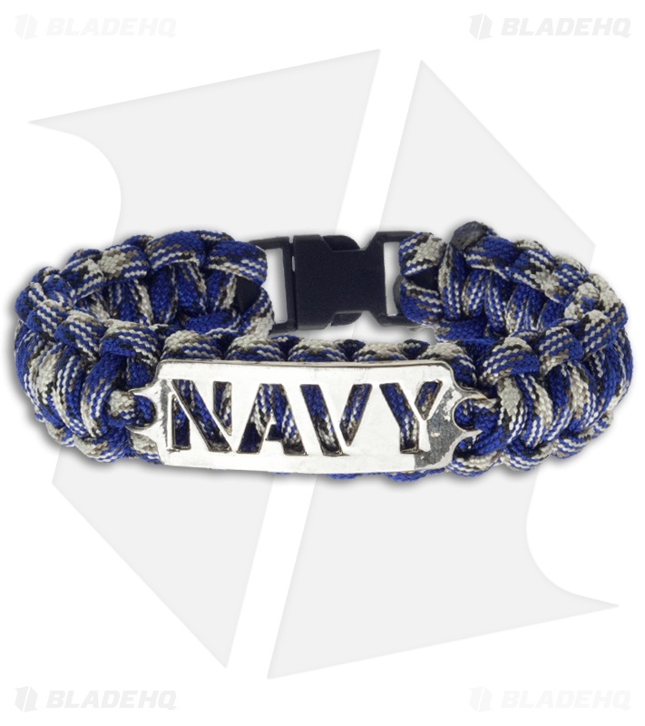 Single Tied Paracord Survival Bracelet w/ Navy Plate (Blue & Yellow)