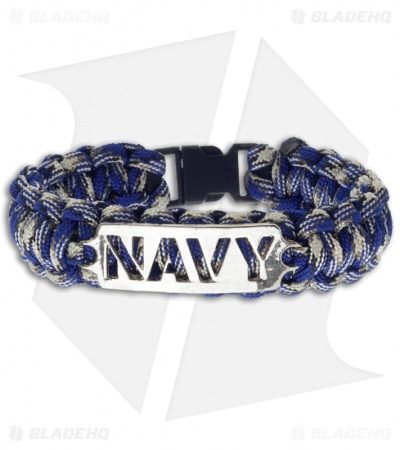 Single Tied Paracord Survival Bracelet w/ Navy Plate (Blue & Yellow)