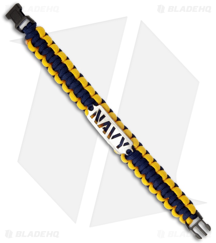 Single Tied Paracord Survival Bracelet w/ Navy Plate (Blue & Yellow)