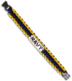 Single Tied Paracord Survival Bracelet w/ Navy Plate (Blue & Yellow)