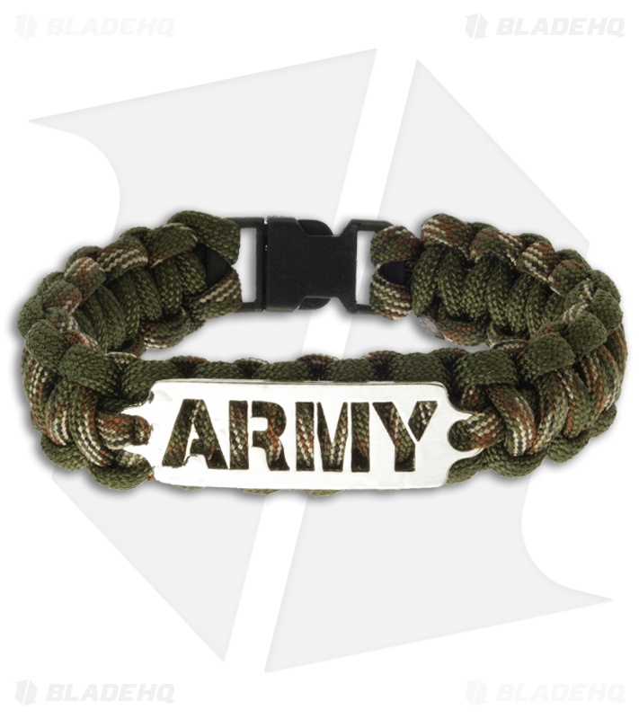 Single Tied Paracord Survival Bracelet W Army Plate Light Camo Single Tied Paracord Survival Bracelet W Army Plate Light Camo
