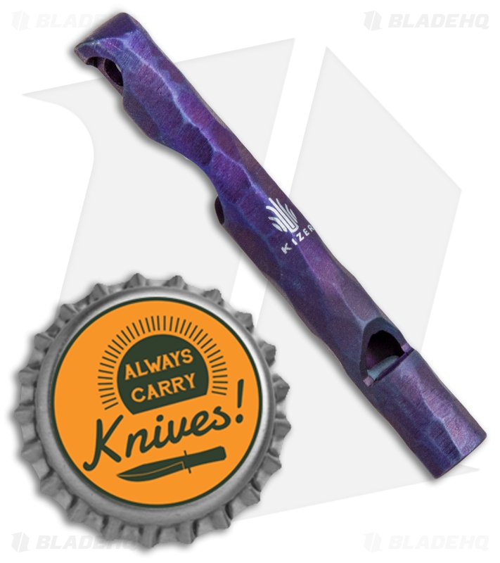 Kizer Siren 1 EDC Whistle Bottle Opener Keychain - Purple Sculpted Ti