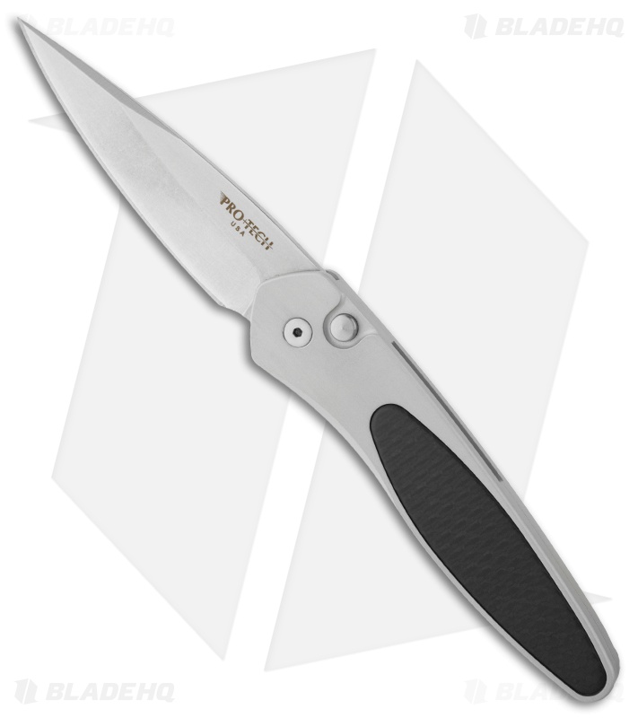 Protech Newport Silver Automatic Knife Carbon Fiber (3" Stonewash) 3410