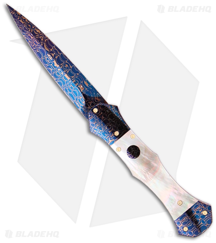 Rainy Vallotton Custom Dart Automatic Knife Black Pearl (Damascus