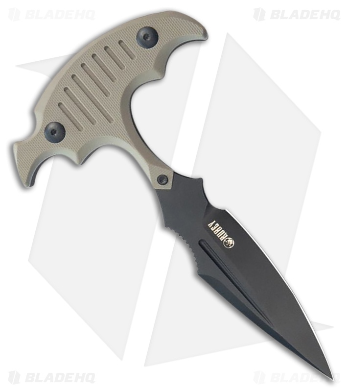 Kubey Knives Medusa Push Dagger Fixed Blade Knife Tan G-10 (3.7" Black SW)