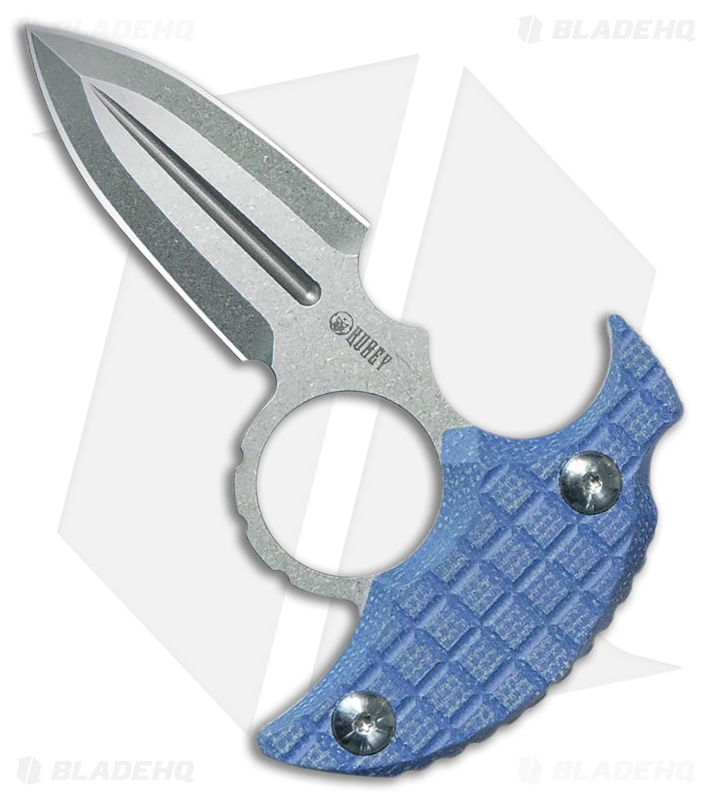 Kubey Knives Cavy Fixed Blade Push Dagger Knife Blue G-10 (2.25" Stonewash)
