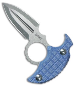 Kubey Knives Cavy Fixed Blade Push Dagger Knife Blue G-10 (2.25" Stonewash)