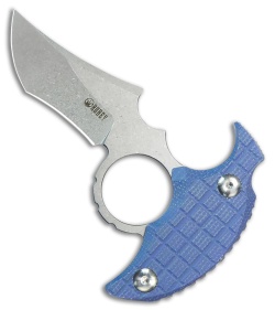 Kubey Knives Stheno Fixed Blade Push Dagger Knife Blue G-10 (3" Stonewash)
