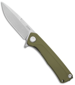 Acta Non Verba Knives Z100 Liner Lock Knife Olive G-10 (3.5" Stonewash) 