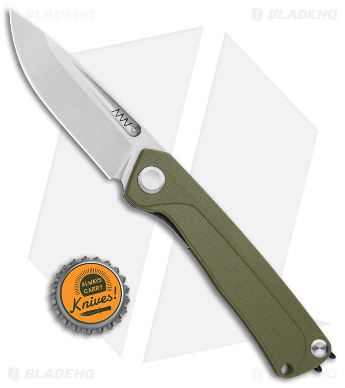 Acta Non Verba Knives  Z200 Liner Lock Knife Olive G-10 (3.5" Stonewash)