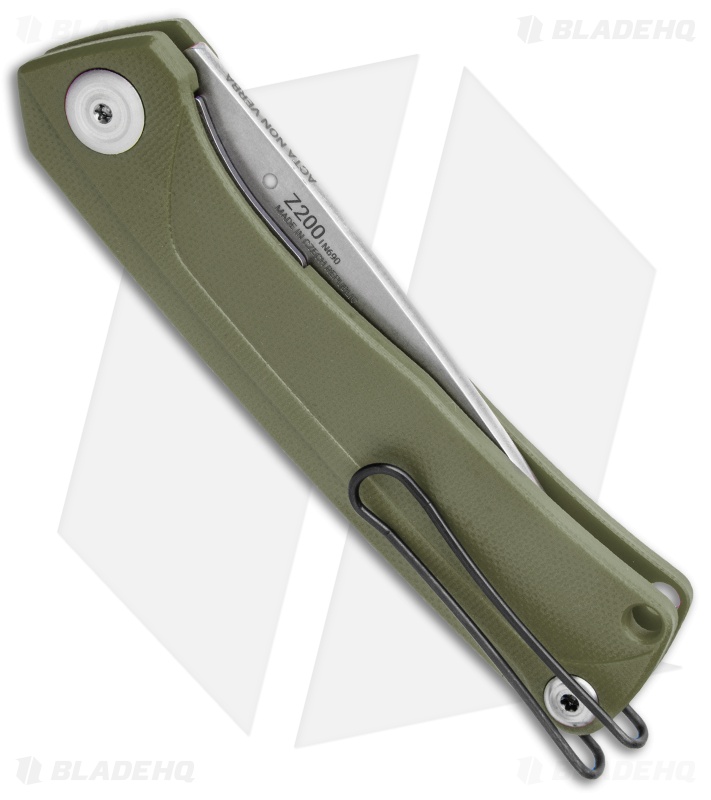 Acta Non Verba Knives  Z200 Liner Lock Knife Olive G-10 (3.5" Stonewash)