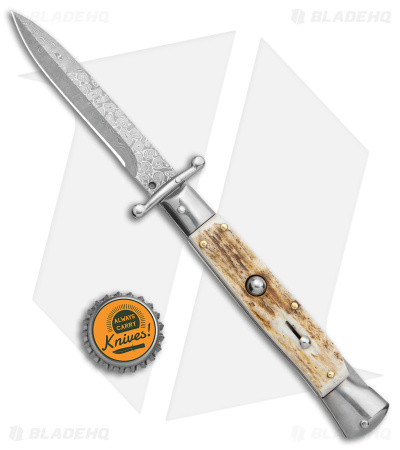 Italian Style Stiletto Swinguard Automatic Knife Stag Horn (4" Damascus)