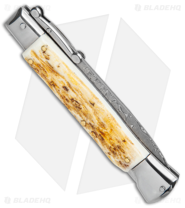 Italian Style Stiletto Swinguard Automatic Knife Stag Horn (4" Damascus)