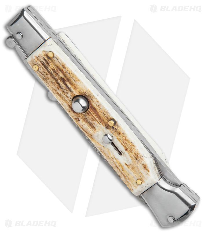 Italian Style Stiletto Swinguard Automatic Knife Stag Horn (4" Damascus)