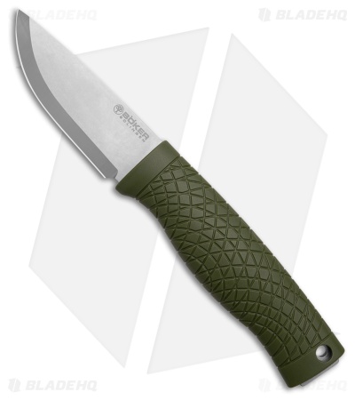 Boker Bronco Mini Fixed Blade Knife Green TPE Scandi (Stonewash/Satin 3V)