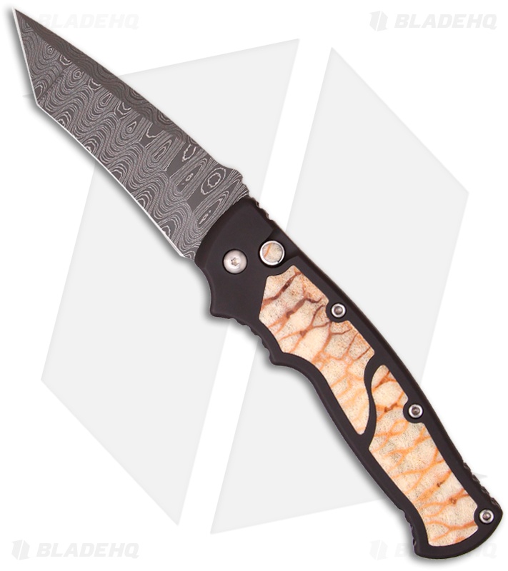 Brend Knives Custom M2 Auto Tanto w/ Tiger Coral (4" Damascus) 2012 Blade Show