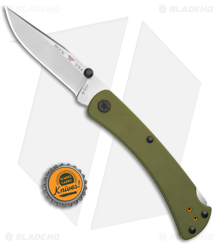 Buck 110 Slim Pro TRX Lockback Knife OD Green G-10 (3.75" Satin) 0110GRS3