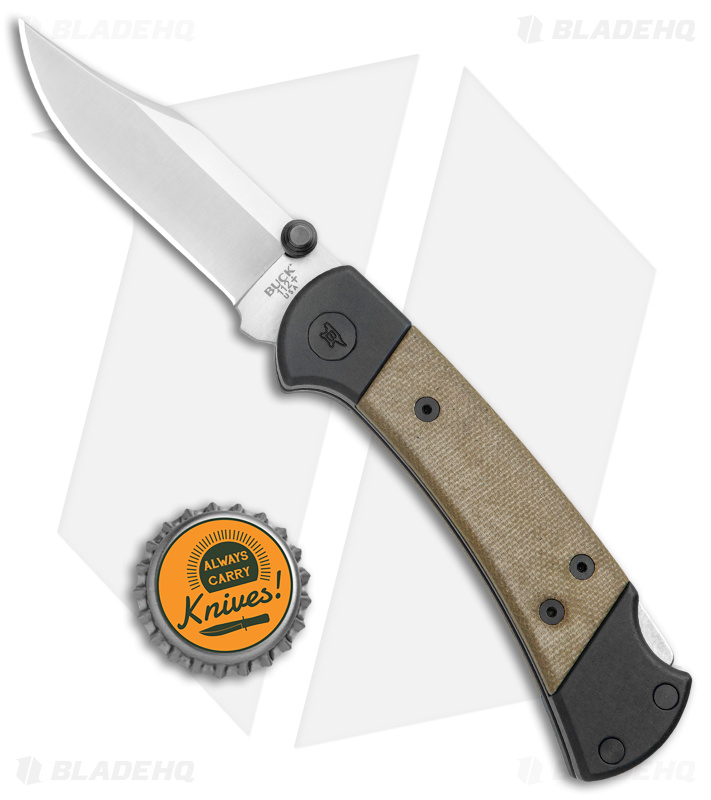 Buck 112 Ranger Sport Lockback Knife Green Canvas/Black Al (3" Satin) 0112GRS5