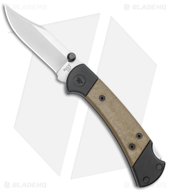 Buck 112 Ranger Sport Lockback Knife Green Canvas/Black Al (3" Satin) 0112GRS5