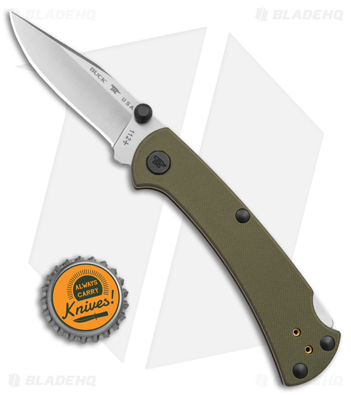 Buck 112 Slim Pro TRX Lockback Knife OD Green G-10 (3" Satin) 0112GRS3