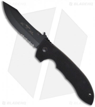 Emerson CQC-8 Wave BTS Bowie Folding Knife w/ Wave (3.9" Black Serr)