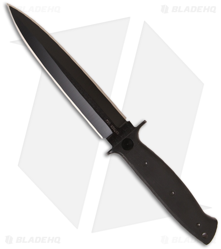 EnTrek Close Combat MKII Knife D/E Tactical Fixed Blade (7" Black Plain)