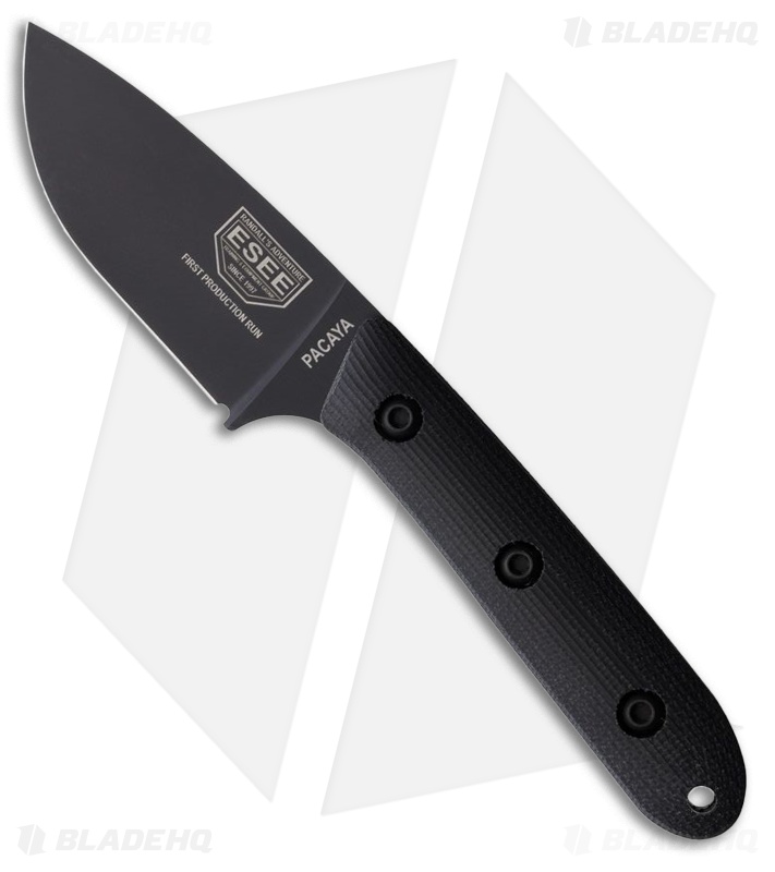 ESEE Knives Pacaya Fixed Blade Knife Black Canvas Micarta (3" Black 3V)