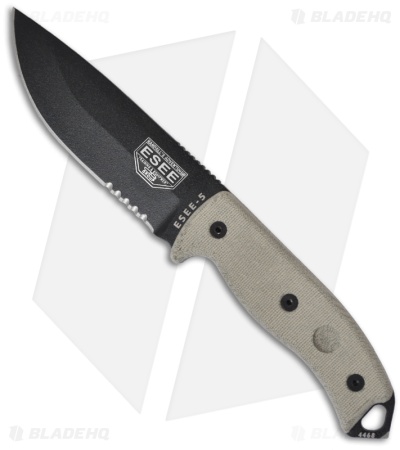ESEE Knives ESEE-5S Knife Tactical Survival Fixed Blade (5.25" Black Serr)