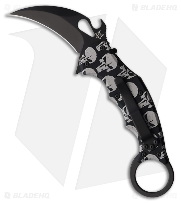 Fox Knives Skulls Karambit Liner Lock Knife Aluminum (2.6" Black)