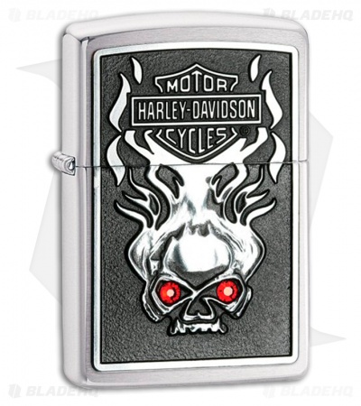 Zippo Lighter Harley Davidson Skull w/ Red Crystal 28267