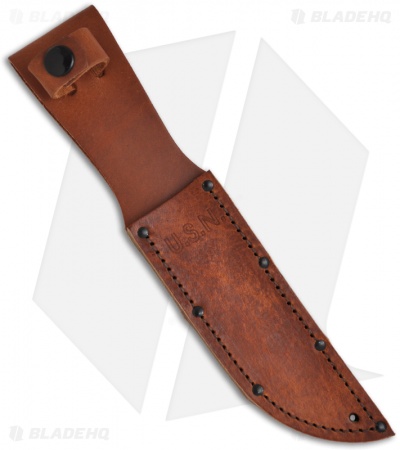 Ka-Bar Mark I Knife w/ Leather Handle (5.125" Black Serr) 02-2226