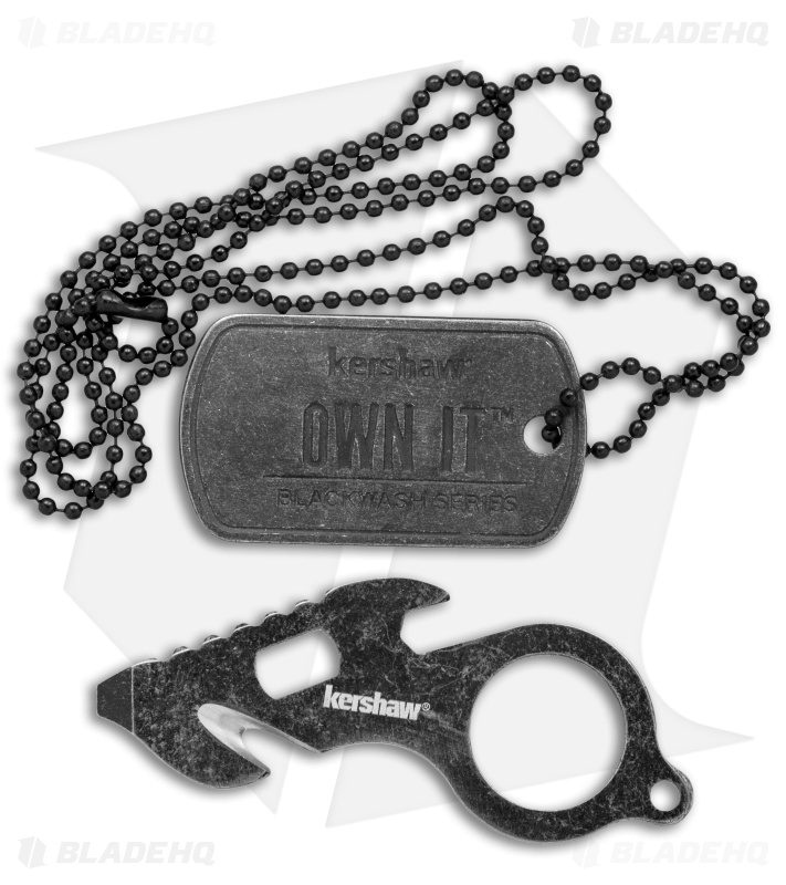 Kershaw Mini Pocket Tool and Dog Tag Chain - Black Stonewash