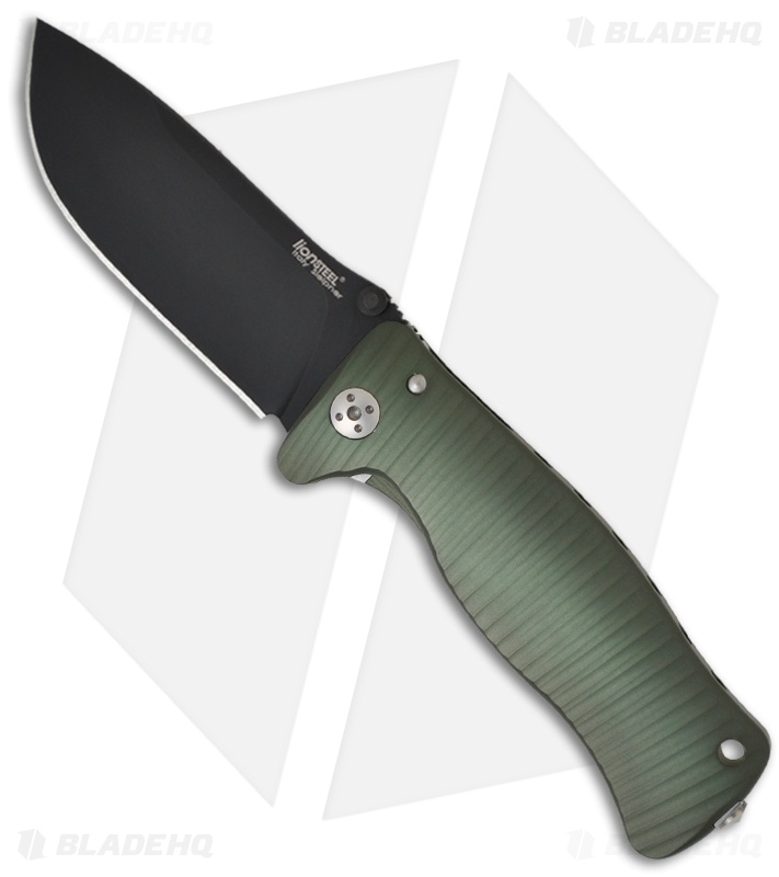 LionSteel Knives SR1-Al Knife Green Aluminum Folding (3.7" Black Plain)