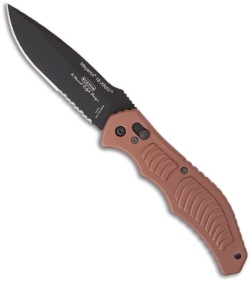 Meyerco 18 X-Ray Spear Point Automatic Knife Brown (3.8" Black Serr) MFXRAY1E