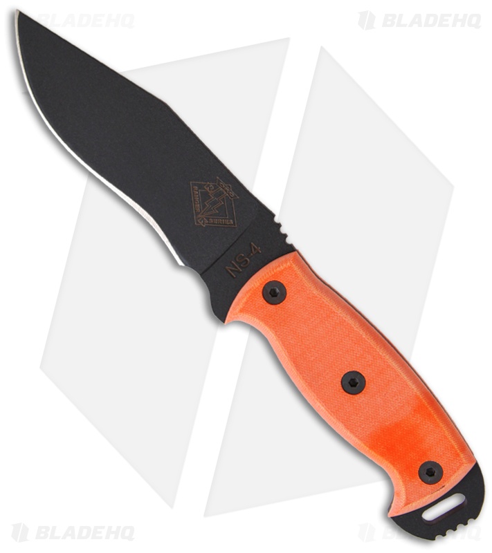 Ontario Night Stalker 4 Knife w/ Orange G10 Handle (5.5" Black Plain) NS-4