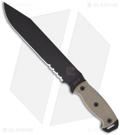 Ontario RD-9 Ready Detachment Knife w/ Black Micarta Handle (9.5" Black Serr)