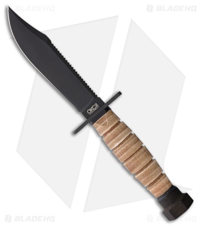 Ontario Knife Company Air Force One Fixed Blade Knife Stacked Leather (5" Black)