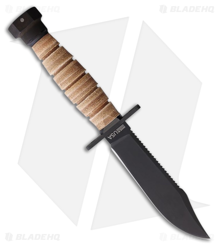 Ontario Knife Company Air Force One Fixed Blade Knife Stacked Leather (5" Black)