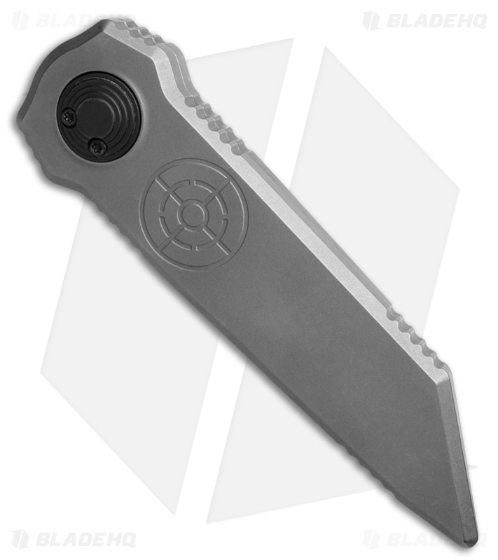 Paragon D/E Tanto Dredd Lock Knife Distressed Titanium (4" Baker Forged Damascus