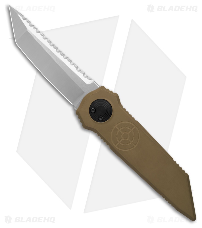 デカワンコ Paragon D/E Tanto Serrated Dredd Lock Knife Coyote Aluminum Satin
