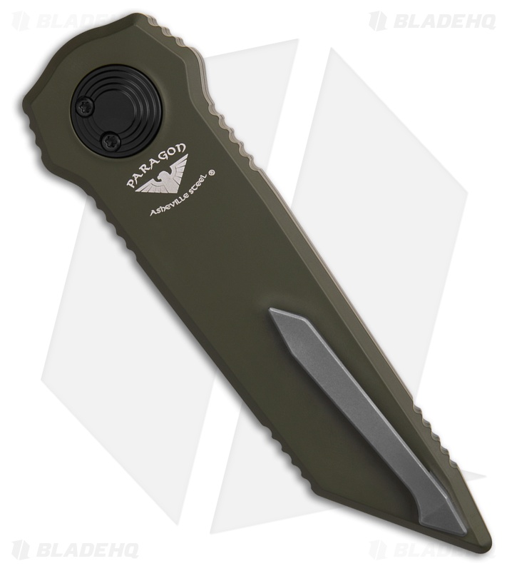 Paragon D/E Tanto Serrated Dredd Lock Knife OD Green Aluminum (4" Satin/SW)