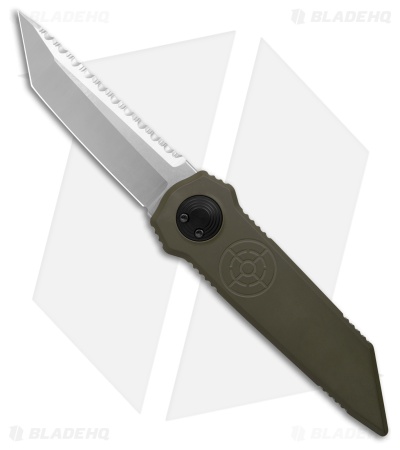 Paragon D/E Tanto Serrated Dredd Lock Knife OD Green Aluminum (4" Satin/SW)