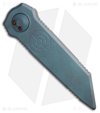 Paragon Dredd Lock Knife D/E Tanto Antique Blue BRZ TI (4" Distressed Two Tone)