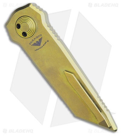 Paragon Dredd Lock Knife D/E Tanto Gold Titanium (4" Distressed Two Tone)