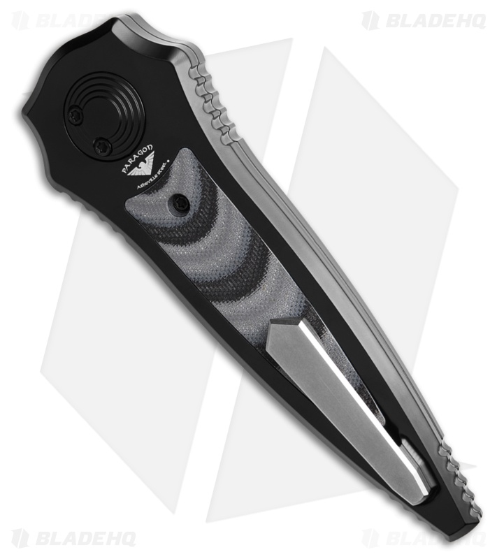 Paragon Warlock Folding Knife Black Al/ Black/Gray CF Insert (3.9" Raindrop)